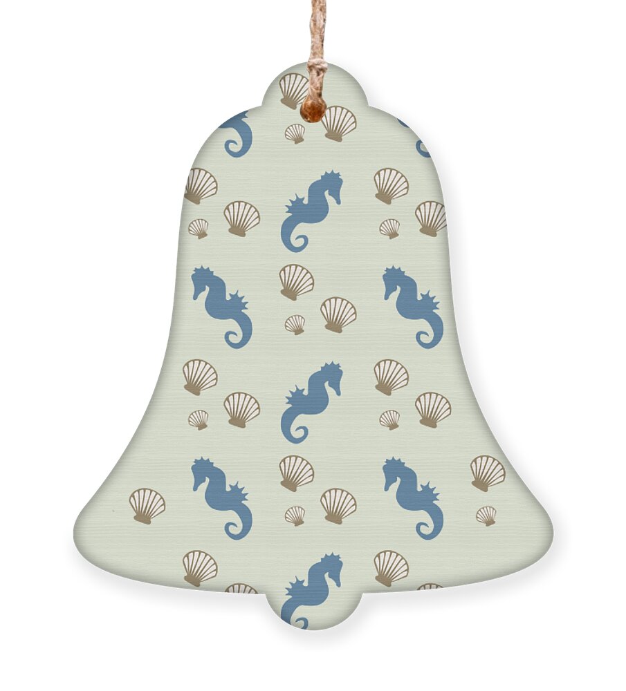 Seahorse Ornament featuring the mixed media Seahorse and Shells Pattern Art by Christina Rollo