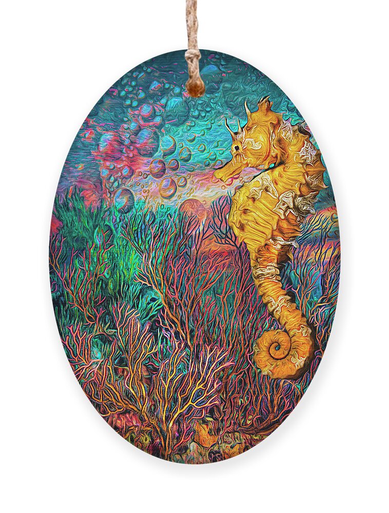 Animals Ornament featuring the photograph Seahorse at the Reef Painting by Debra and Dave Vanderlaan