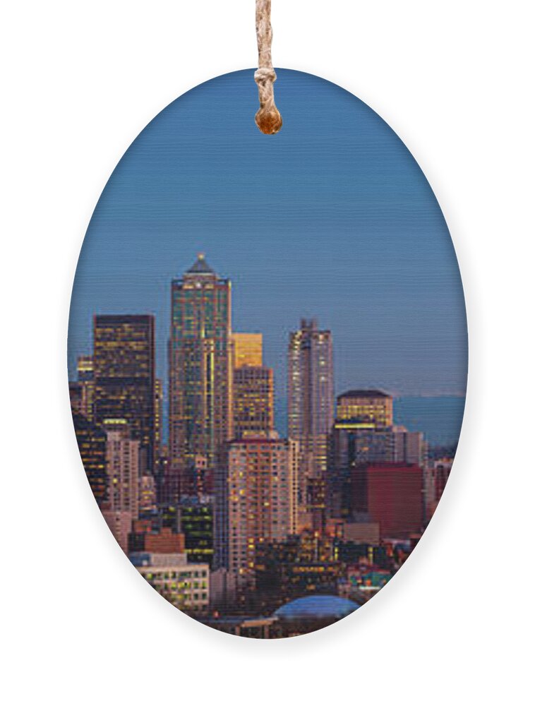 Seattle Ornament featuring the photograph Seattle Winter Evening Panorama by Inge Johnsson