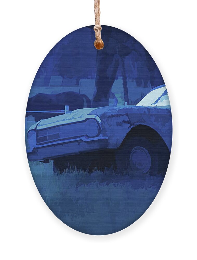 Ford Falcon Ute Ornament featuring the mixed media Semi-Abstract 1960s Classic Ford Falcon Ute And Horse by Joan Stratton