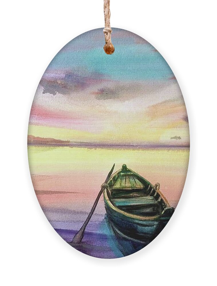 Boat Ornament featuring the painting Serenity 7 by Katerina Kovatcheva
