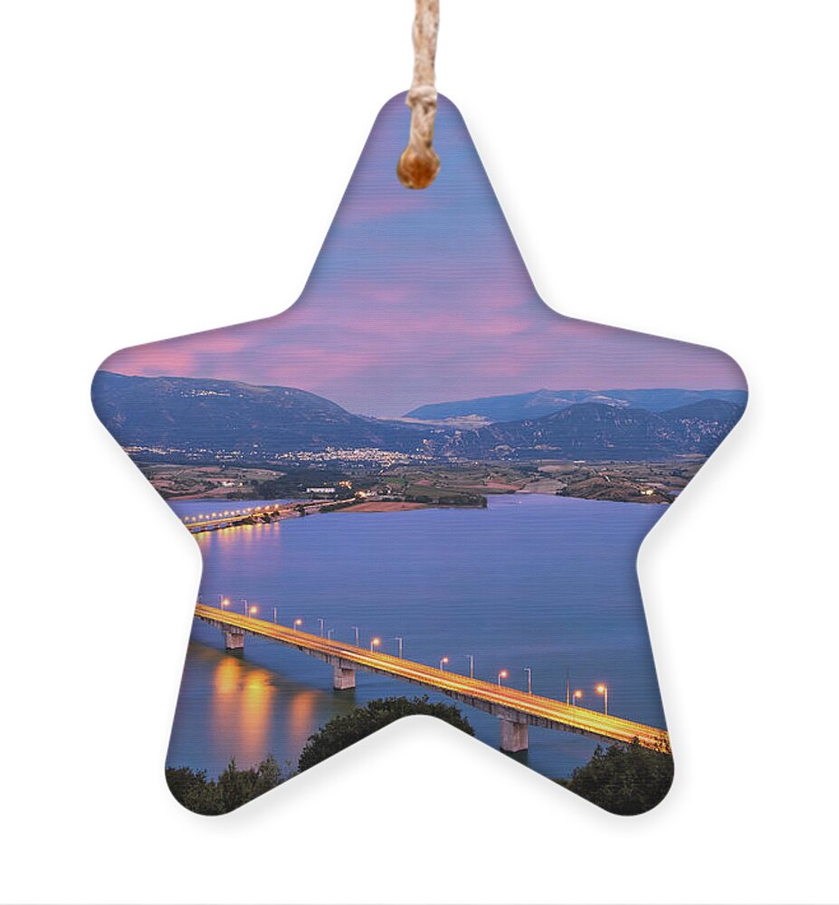 Servia Ornament featuring the photograph Servia High Bridge at Polyfytos Lake by Alexios Ntounas