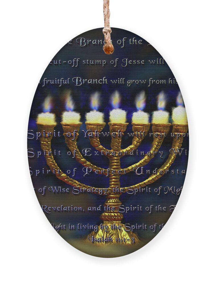 Menorah Ornament featuring the digital art Seven Fold Spirit of God by Constance Woods