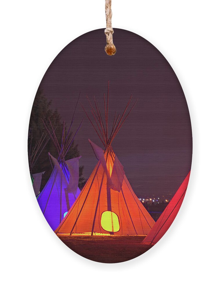Night Ornament featuring the photograph Seven Tribute Teepees by Kae Cheatham