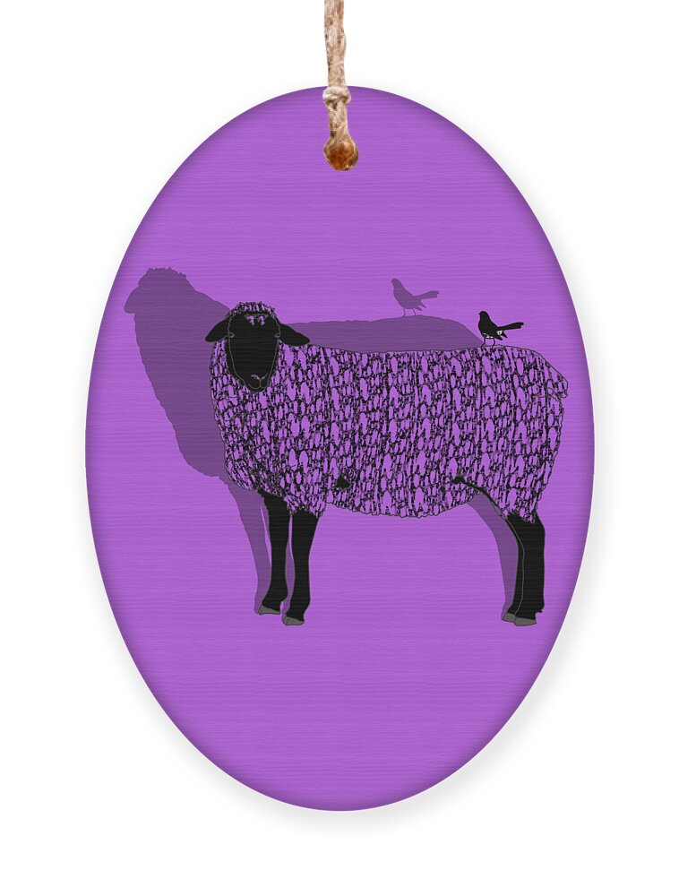 Black Faced Sheep Ornament featuring the drawing Sheep And Willie Wagtail Black And White Pattern by Joan Stratton