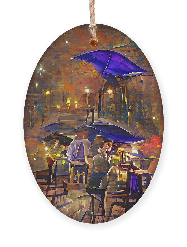 Coffee Ornament featuring the photograph Sidewalk Cafe Under the Stars by Jerry Abbott