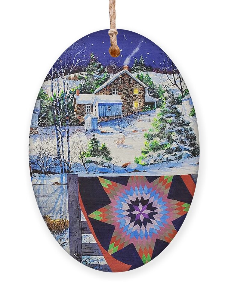 Snow Landscape Ornament featuring the painting Silent Night by Diane Phalen