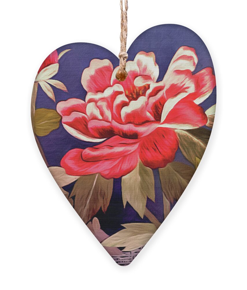Silk Peonies Ornament featuring the tapestry - textile Silk Peonies - Kimono Series by Susan Maxwell Schmidt