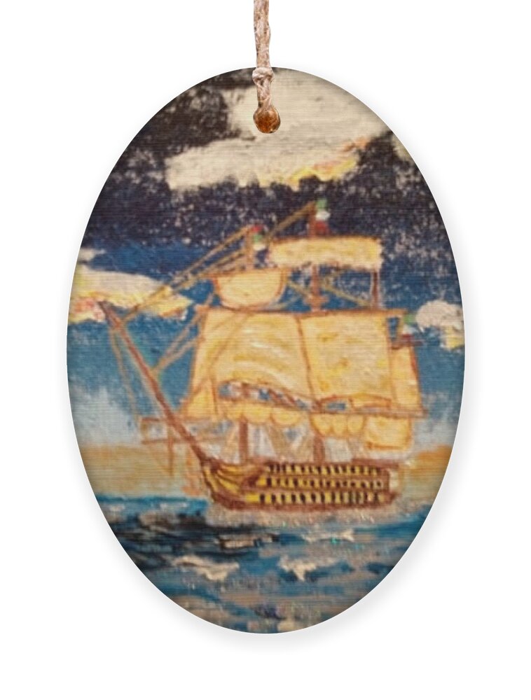 Ship Ornament featuring the painting Silver Seas by David Westwood