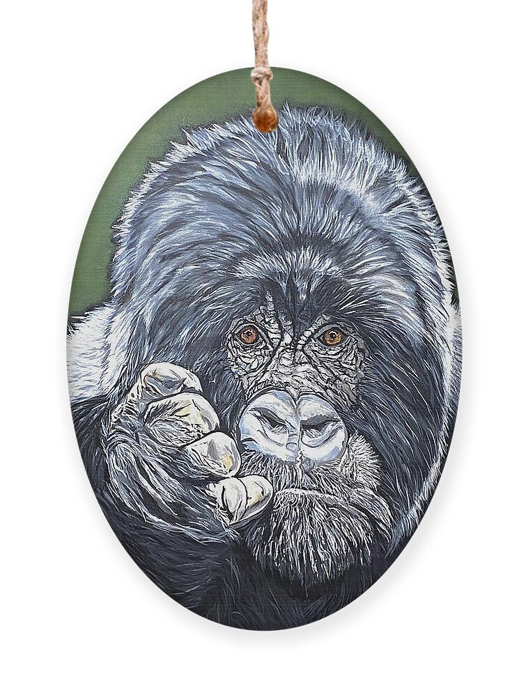  Ornament featuring the painting Silverback Gorilla-Gentle Giant by Bill Manson