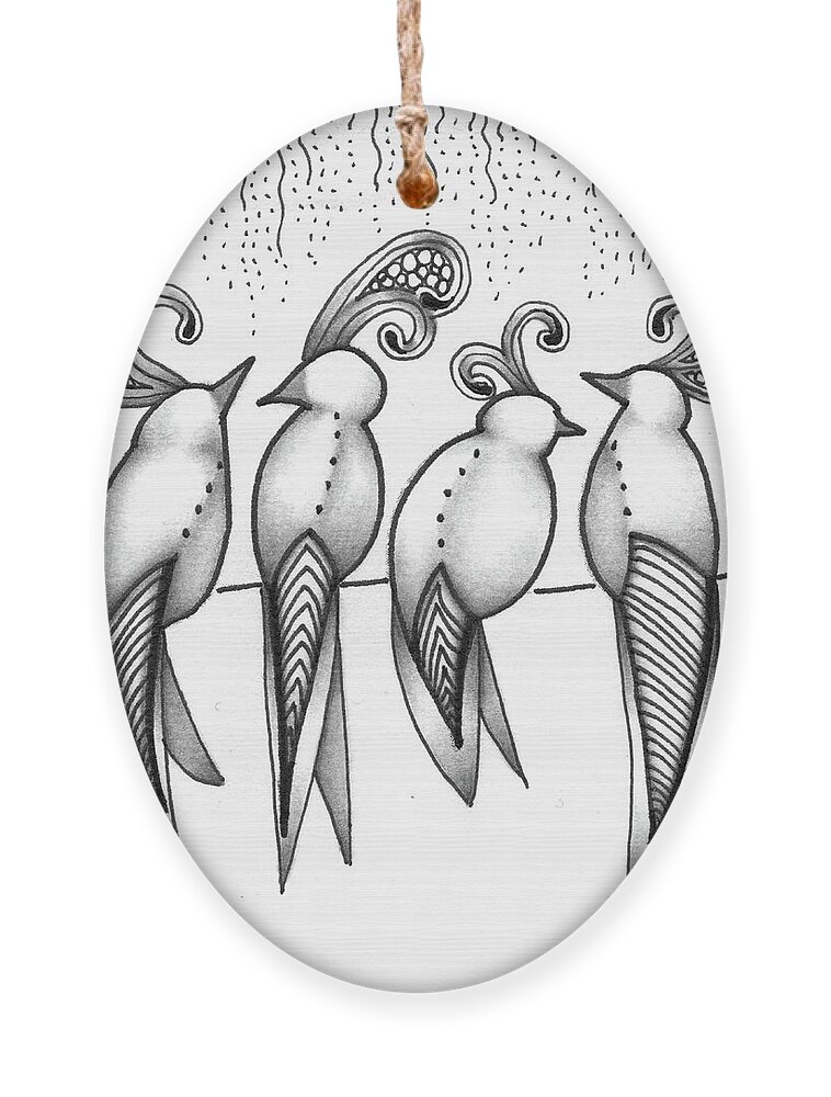 Birds Ornament featuring the drawing Singin' in the Rain by Jan Steinle