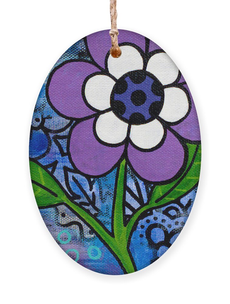 Flower Ornament featuring the painting Single Purple Bloom by Beth Ann Scott