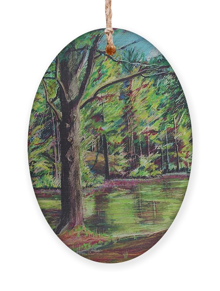 Realism Ornament featuring the pastel Sisters At Wason Pond by Sean Connolly