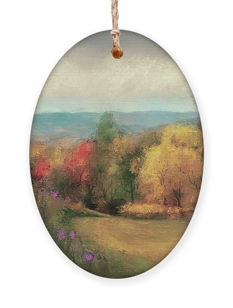 Autumn Ornament featuring the digital art Ski Slopes Off Season by Lois Bryan