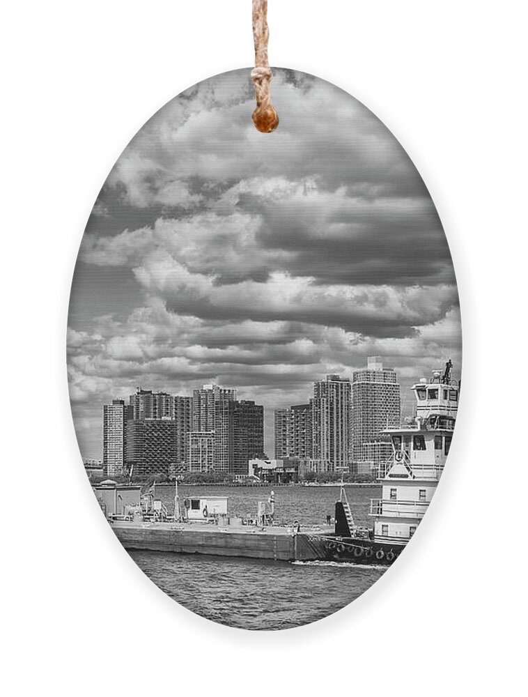 Sludge Vessel Ornament featuring the photograph Sludge Barge and Clouds by Cate Franklyn