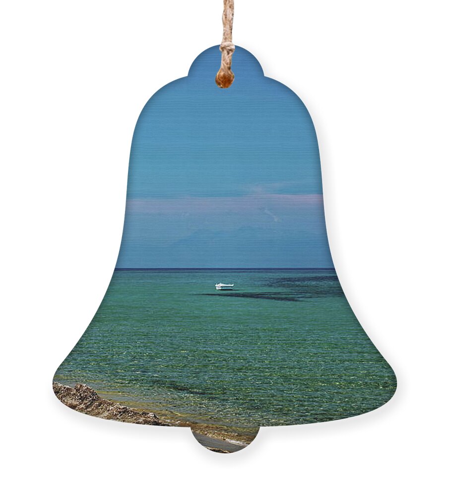 White Boat Ornament featuring the photograph Small White Boat by Jeff Townsend