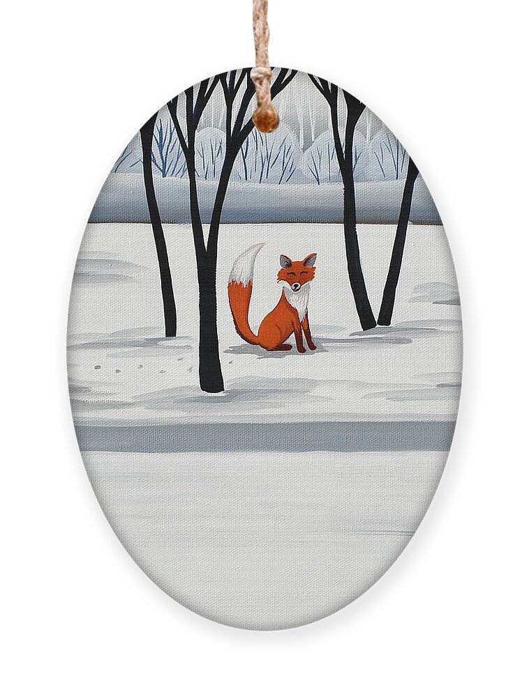 Fox Ornament featuring the painting Smiling Fox  woodland animal cute by Debbie Criswell