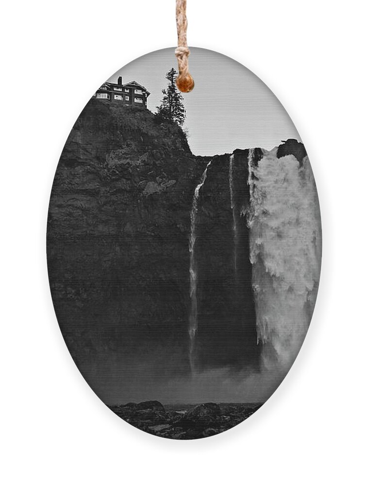 Majestic Ornament featuring the photograph Snoqualmie Falls Black and White by Pelo Blanco Photo