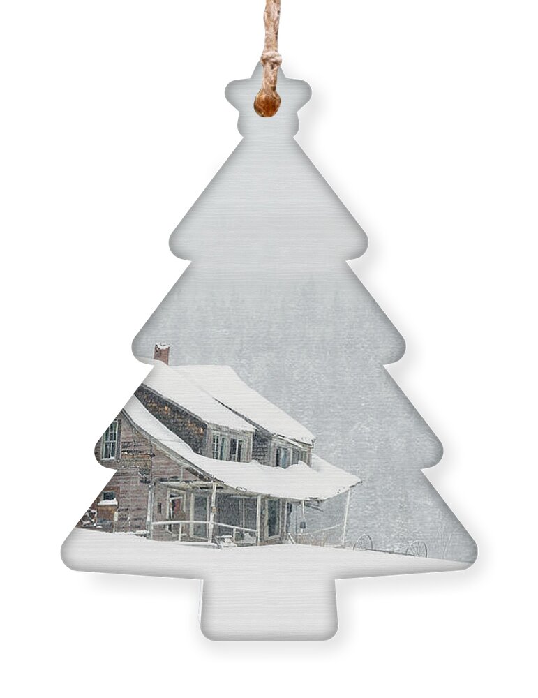 Farmhouse Ornament featuring the photograph Snow Shower at the Old Farmhouse in Pittsburg, NH by John Rowe