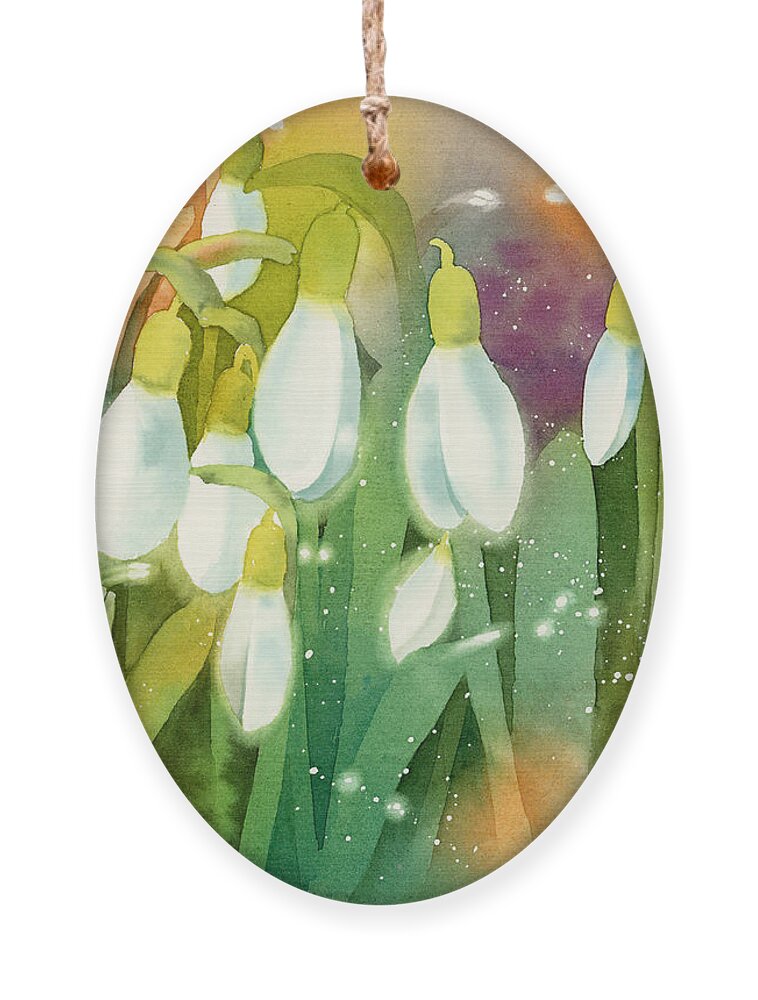 Snowdrops Ornament featuring the painting Snowdrops - Magical Lanterns by Espero Art