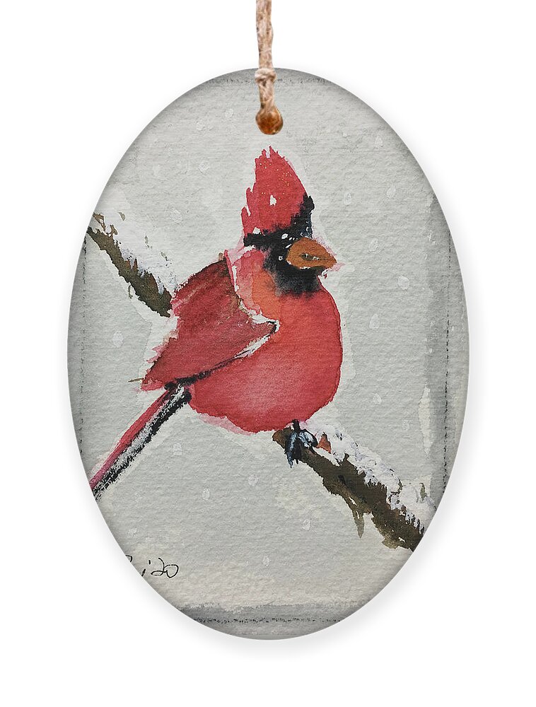 Grand Tit Ornament featuring the painting Snowy Cardinal by Roxy Rich