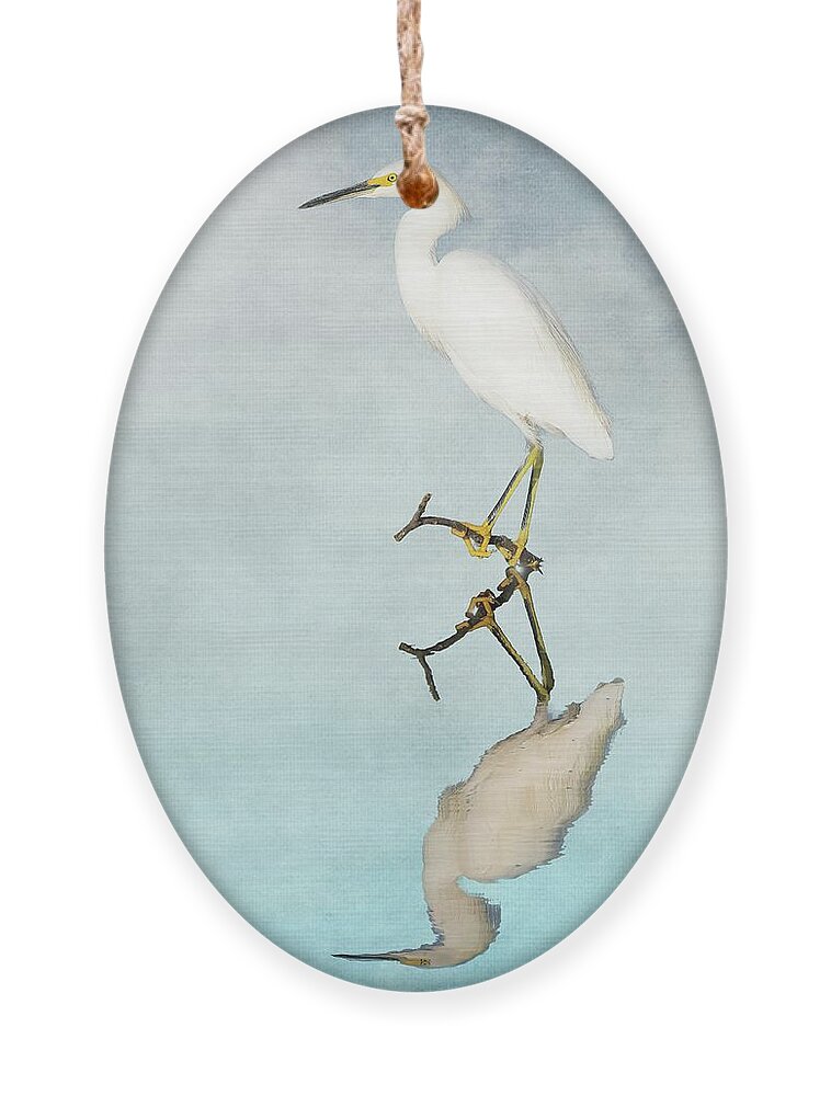 Reflection Ornament featuring the photograph Snowy Egret Reflection by Pam Rendall