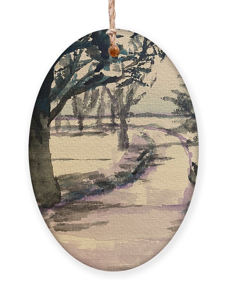 Snow Ornament featuring the painting Snowy Lane by Larry Whitler