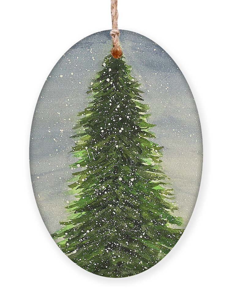 Snowy Ornament featuring the painting Snowy Tree by Lisa Neuman