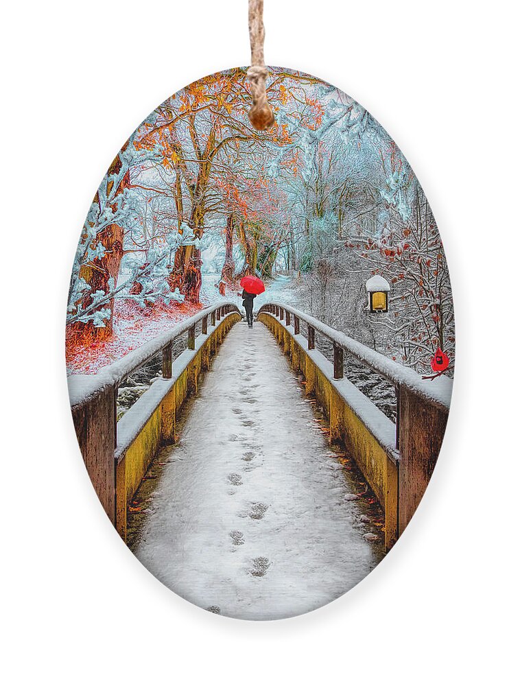 Carolina Ornament featuring the photograph Snowy Walk by Debra and Dave Vanderlaan