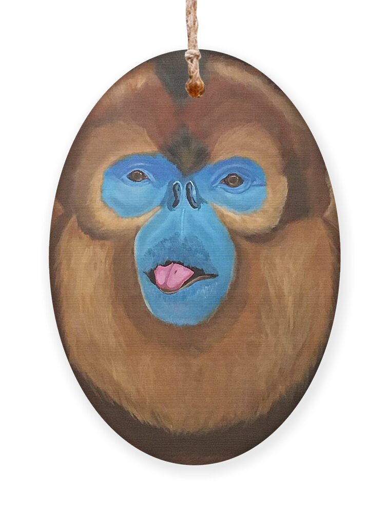  Ornament featuring the painting Snub Nose Monkey-Back at You by Bill Manson