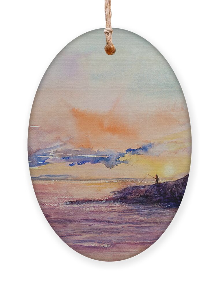 Fishing Ornament featuring the painting Soaking Bait - Oahu by Cheryl Prather