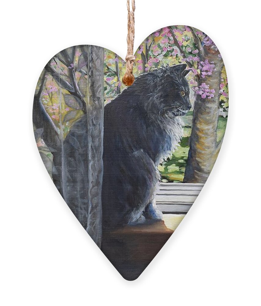 Cat Ornament featuring the painting Soaking Up The Spring Sun by Eileen Patten Oliver