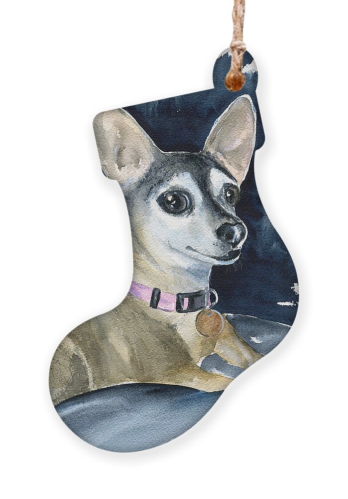 Chihuahua Ornament featuring the painting Sophie - Chihuahua dog painting by Dora Hathazi Mendes