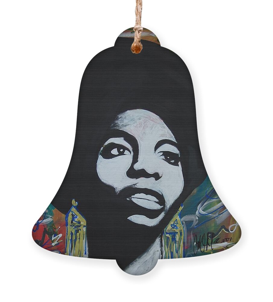 Nina Simone Ornament featuring the painting Soulful Simone by Antonio Moore