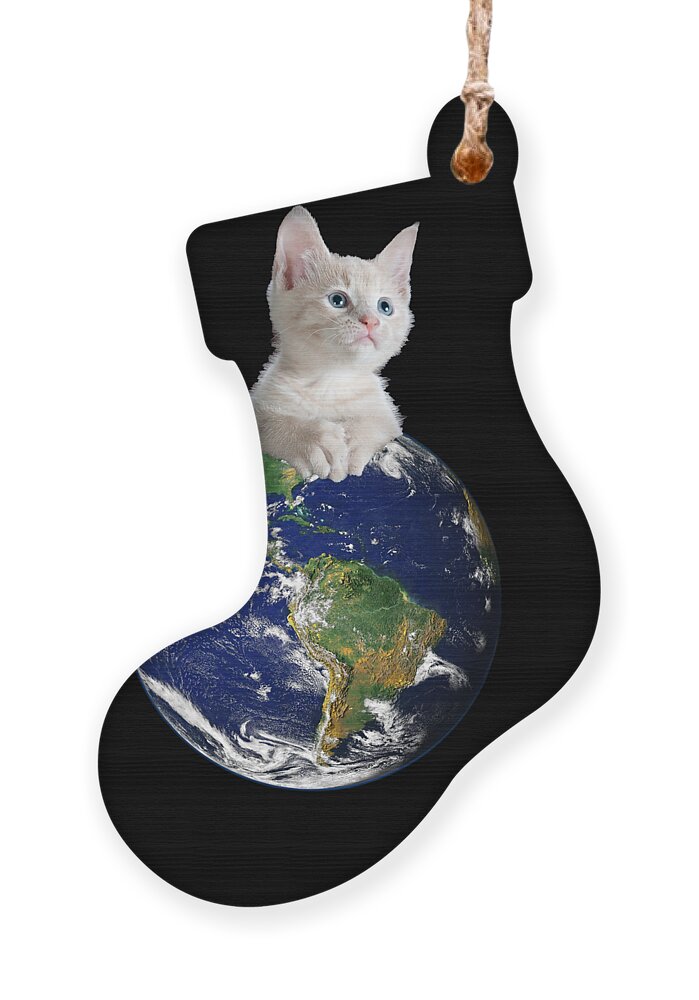 Climate Change Ornament featuring the digital art Space Kitten Ruler of Earth Funny by Flippin Sweet Gear