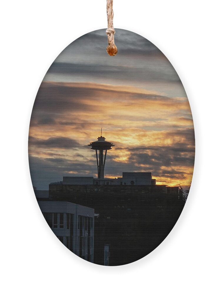 Sunset Ornament featuring the photograph Space Needle Sunset by Cathy Anderson