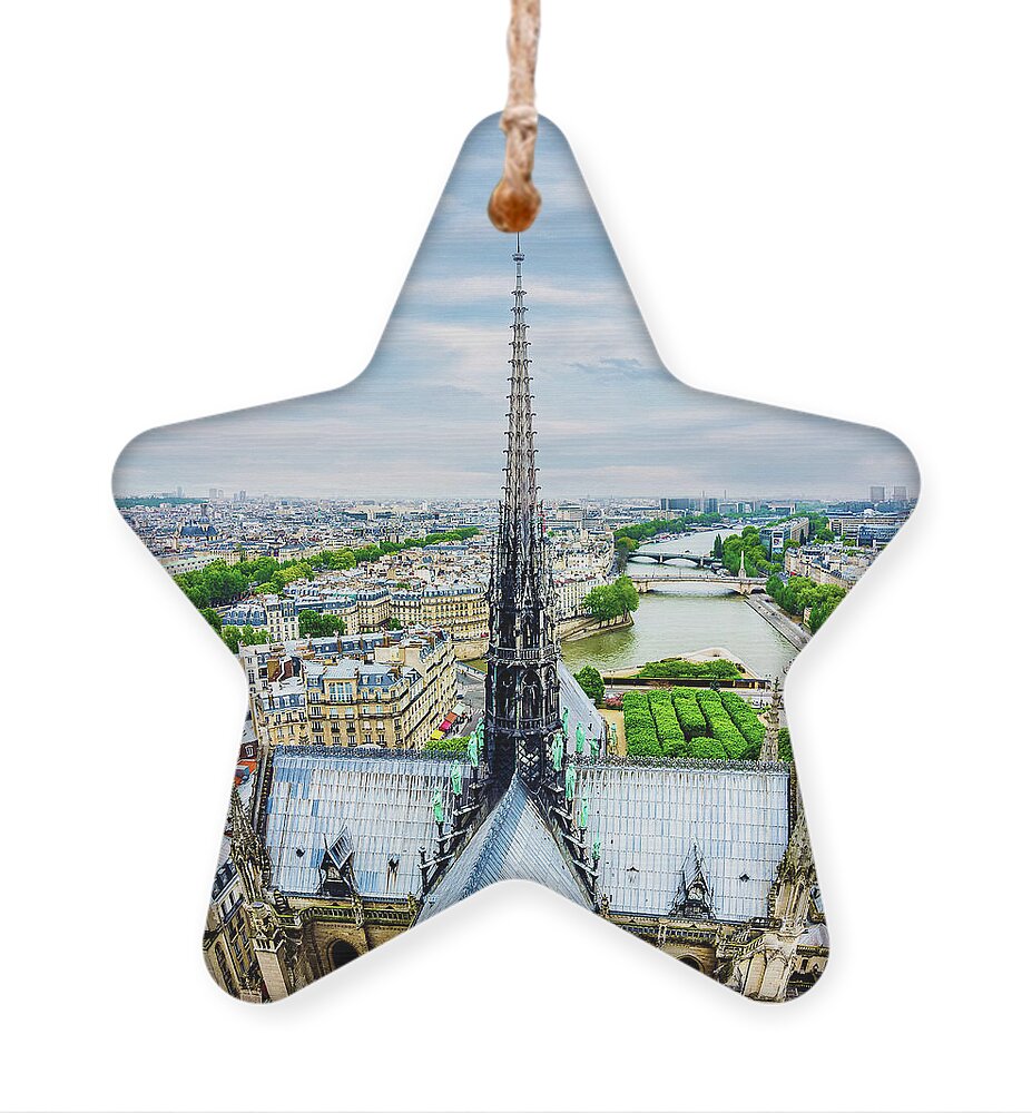 Notre Dame Ornament featuring the photograph Spire of Notre Dame Cathedral in Paris by Alexios Ntounas