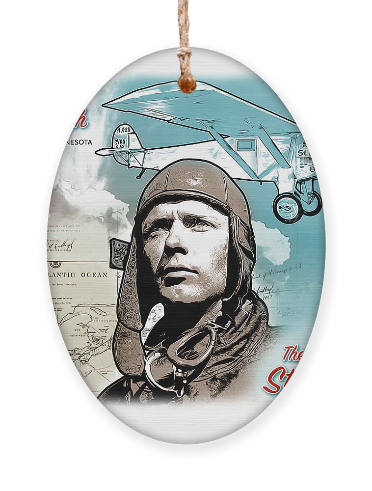 Charles Lindbergh Ornament featuring the drawing Spirit of St Louis by Greg Joens