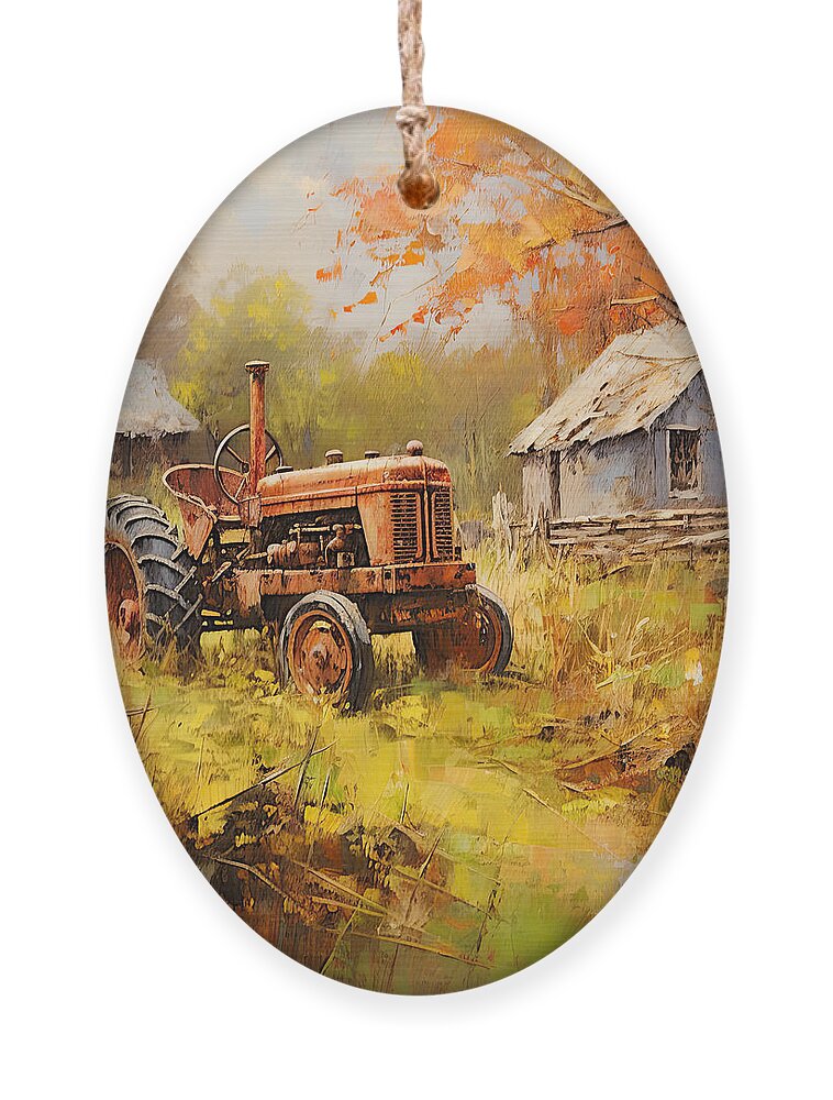 Red Tractor Ornament featuring the painting Splendor of the Past - Red Tractor Art by Lourry Legarde
