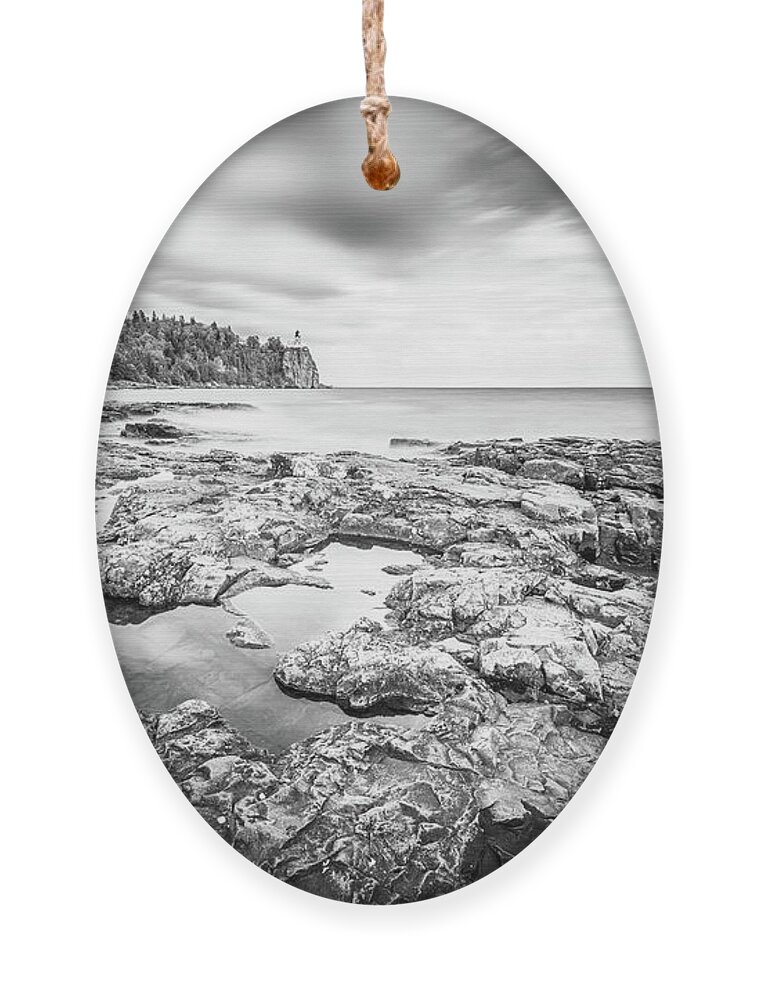 Split Rock Lighthouse Ornament featuring the photograph Split Rock Black and White Silk by Sebastian Musial