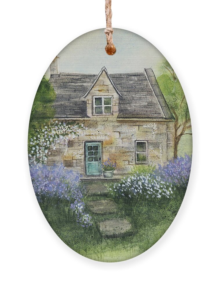 Spring At The Cottage Watercolor Painting Ornament featuring the painting Spring at the Cottage by Michelle Constantine