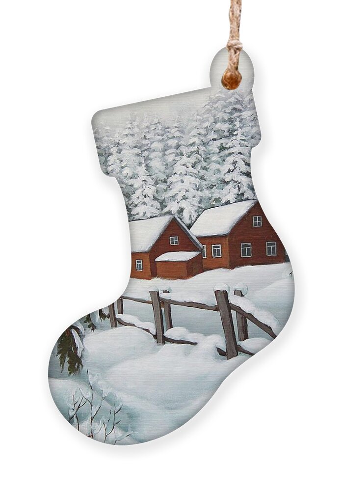 Winter Ornament featuring the painting Spruce hills by Inese Poga