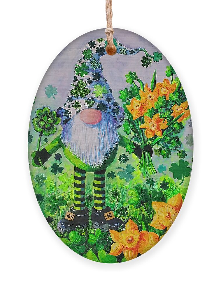 St. Patrick's Day Ornament featuring the painting St. Patrick's Day Gnome by Diane Phalen