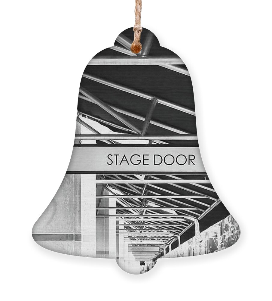Sign Ornament featuring the photograph Stage Door Sign in Black and White by Bentley Davis