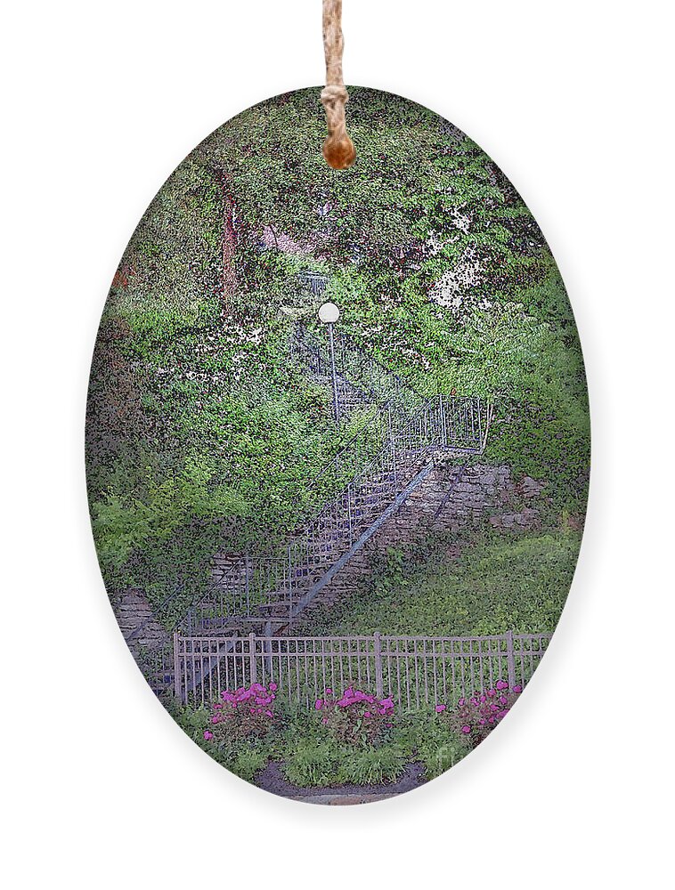 Mt Adams Ornament featuring the photograph Stairs up Celestial Street by Bentley Davis