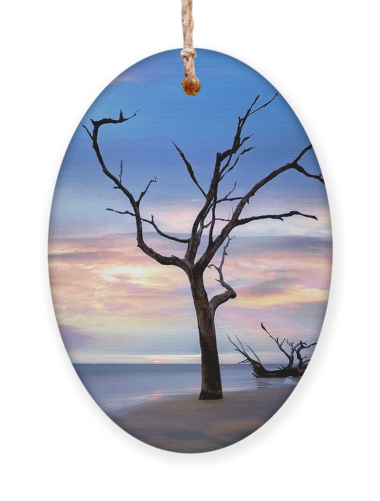 Clouds Ornament featuring the photograph Standing Alone on Jekyll Island Driftwood Beach by Debra and Dave Vanderlaan