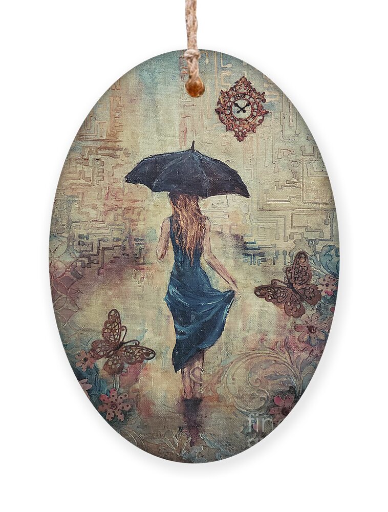 Rain Ornament featuring the mixed media Standing in the Rain by Zan Savage