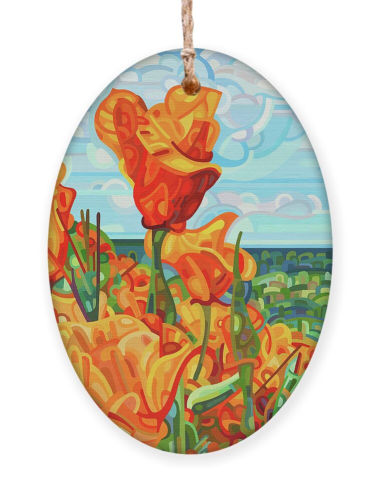 Red Orange Poppies Ornament featuring the painting Standing Tall by Mandy Budan