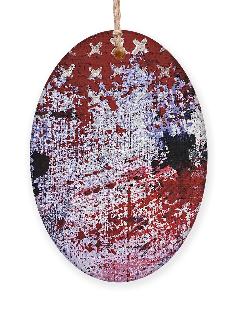 Red Ornament featuring the painting STAR SPANGLED III Red White Blue Abstract Painting by Lynnie Lang