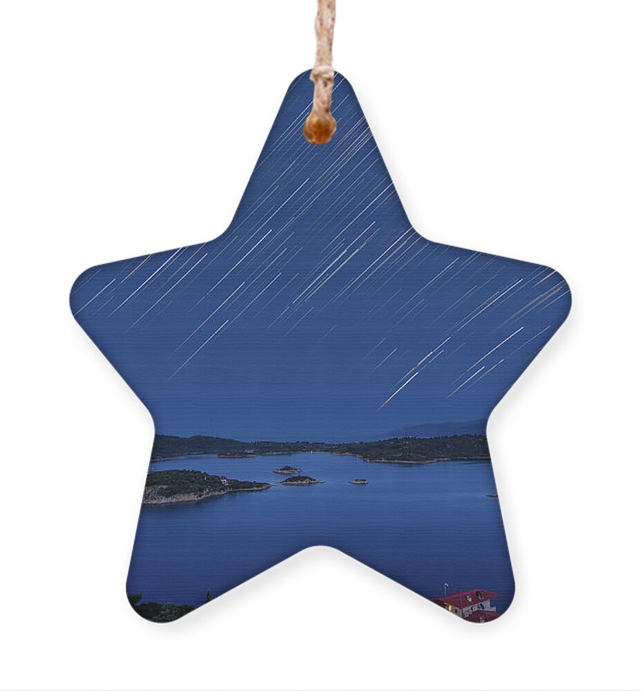 Stars Ornament featuring the photograph Star Trails over Vourvourou by Alexios Ntounas